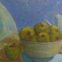 Green Bottle with Apples painting by Trudy Campbell