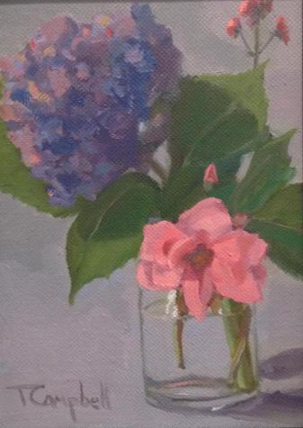 Paintings of flowers, hydrangeas, roses, garden