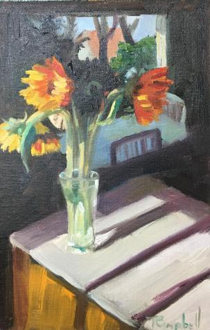 oil paintings, interiors, flowers, painting of flowers, paintings of sunflowers