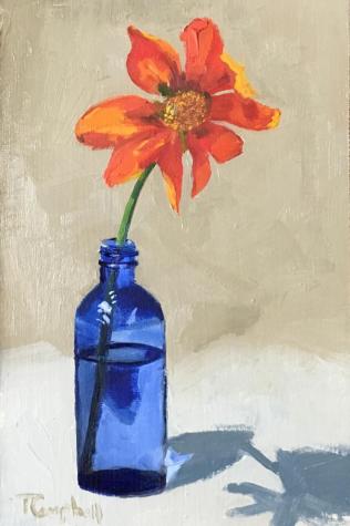 Oil painting, painting on panel, flowers, sunflowers, Bottles 