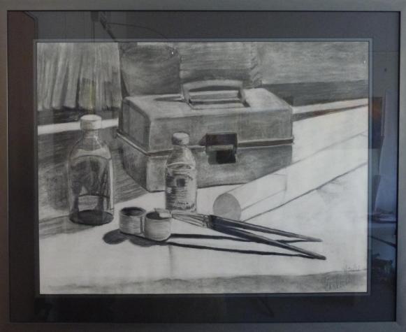 Resting Paintbrushes charcoal on paper by Trudy Campbell