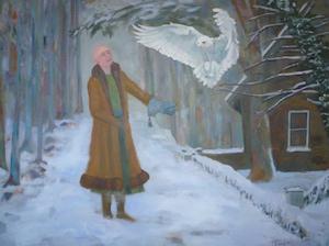 Owl paintings, snow paintings, spiritual paintings, Oil paintings